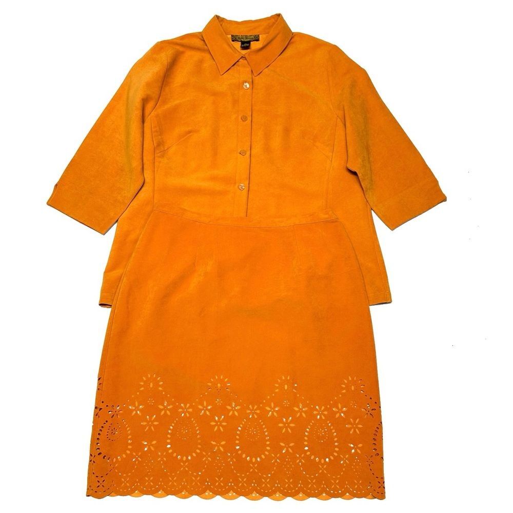 Ashley Stewart 2-Piece Button Top Laser Cut Skirt Orange Career Dressy Sz 18/20